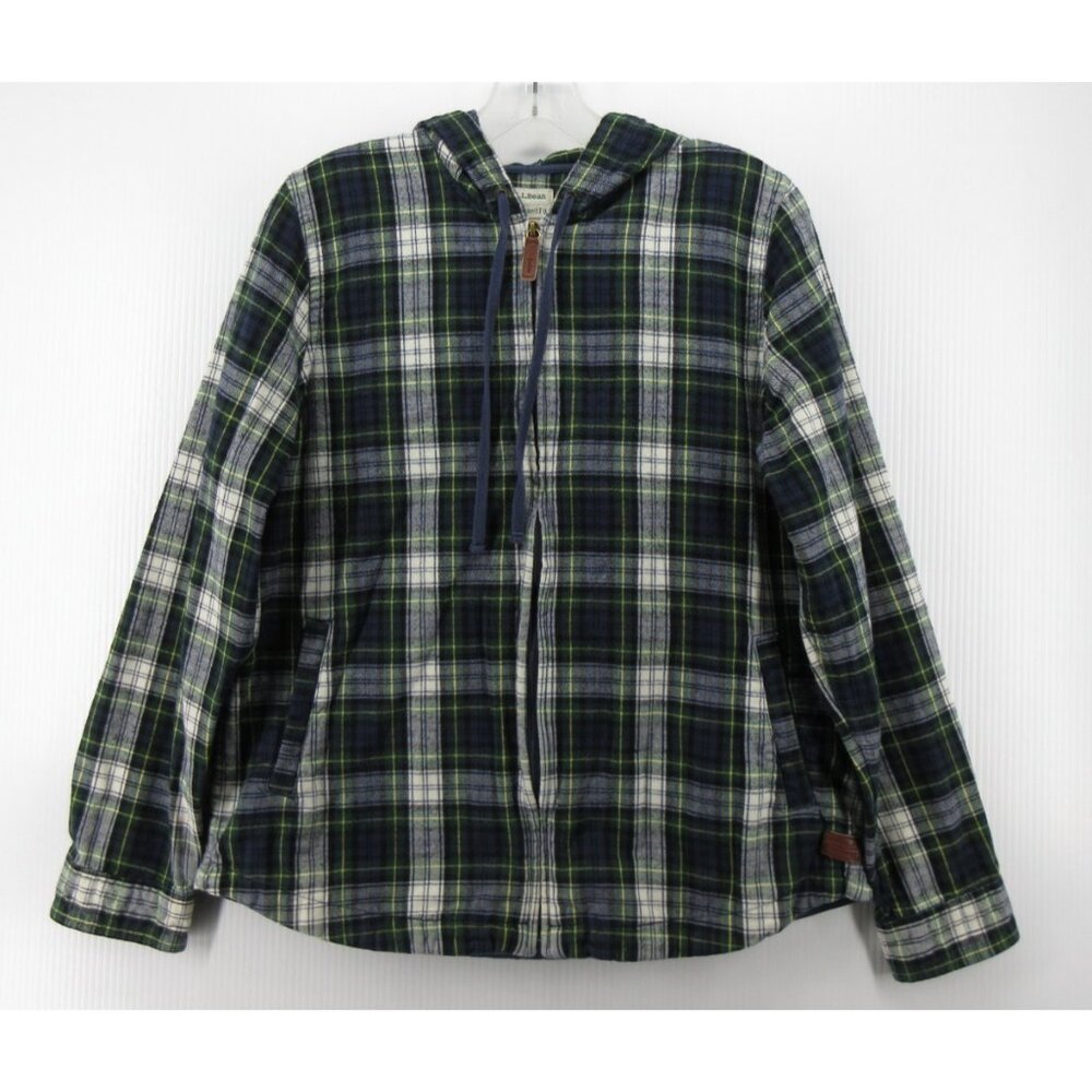 LL Bean Jacket Small Flannel Shirt Tartan Plaid Hoodie Relaxed Fit